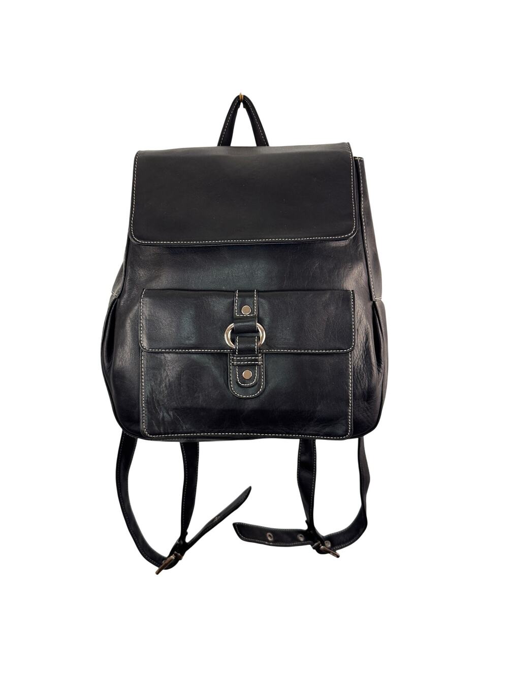Vintage PERLINA Backpack Black Leather SnapTop Handle Adjustable Strap Handbag